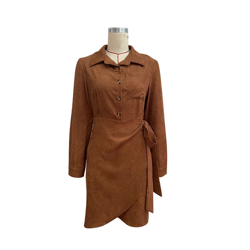 Women's Autumn And Winter New Lace-up Skirt Corduroy Dress