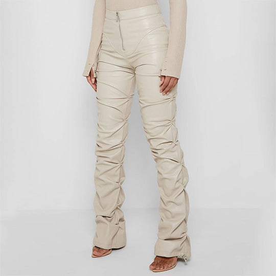 Tight PU Personalized Leather Shrinkage Bootcut Trousers