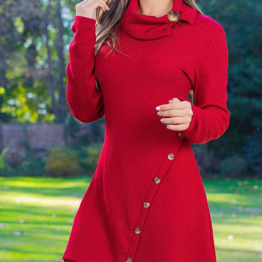 Button Sheath Dress Long Sleeve Dress