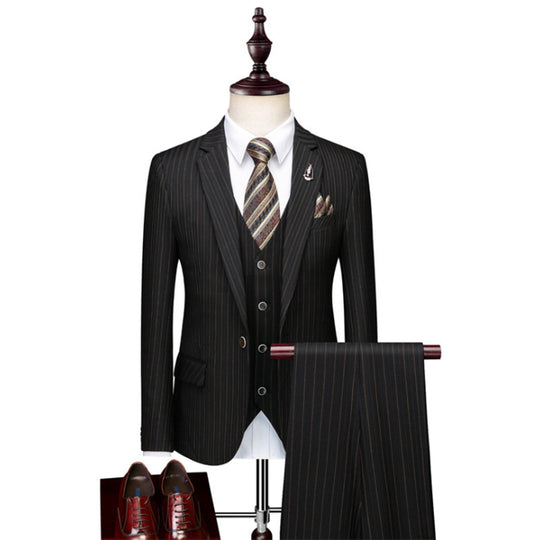 Men's Striped Business Three-Piece Suit