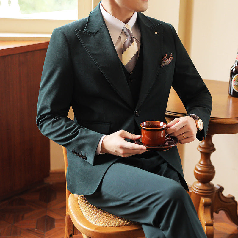 High-end Wedding Bridegroom Closure Collar Three-piece Suit