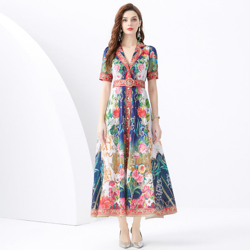 Single-breasted Printed Elegant Dress