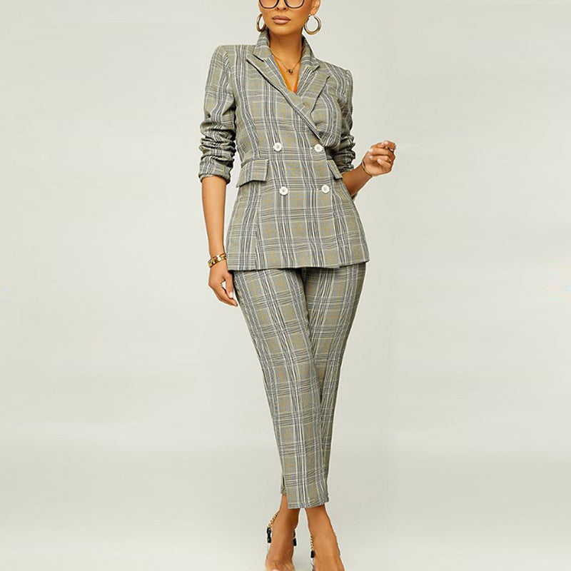 Women's Elegant Slim Plaid Business Suit