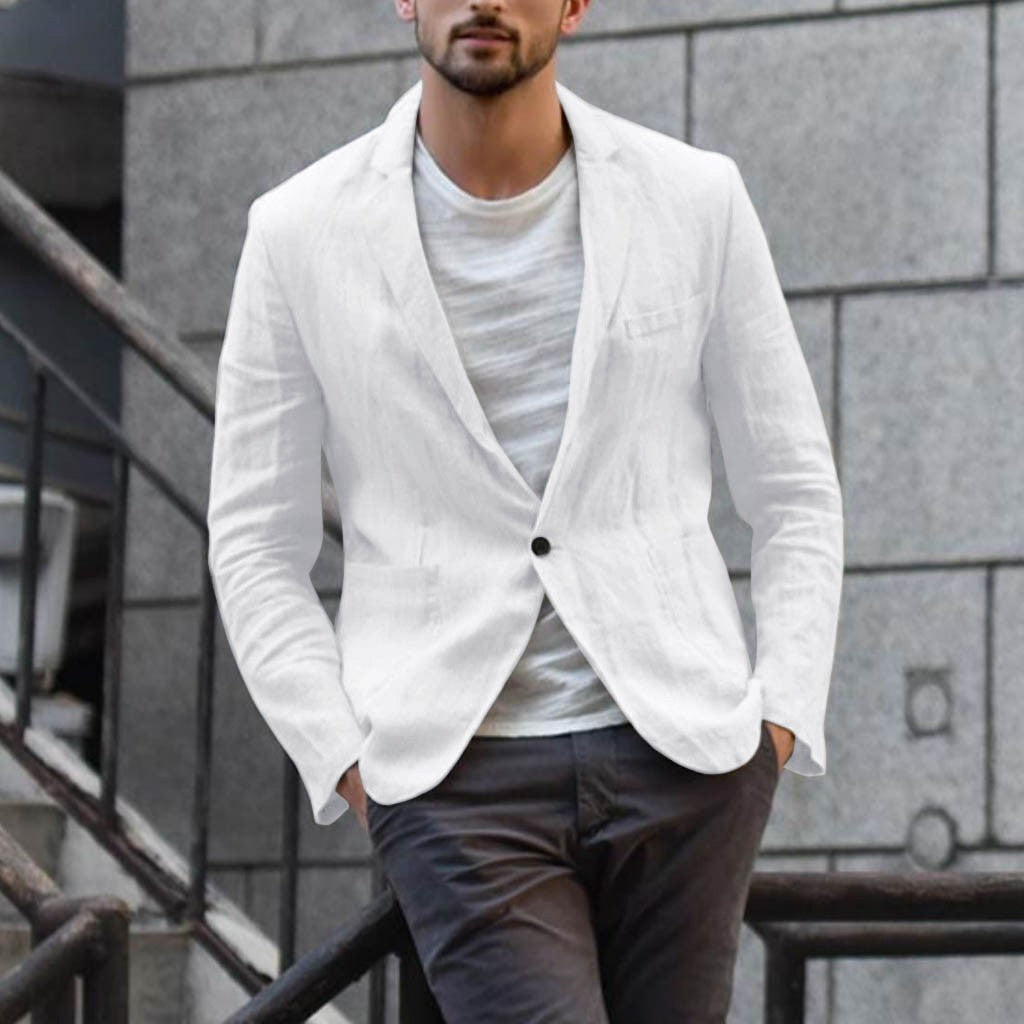 Cotton and linen solid color casual suit jacket