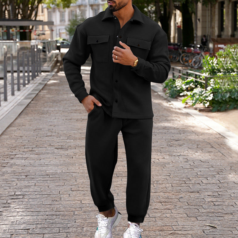 Men's Suede Single-breasted Slim Fit Two-piece Tracksuit