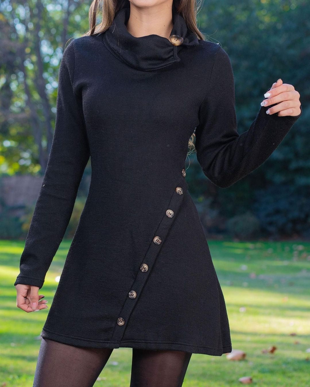 Button Sheath Dress Long Sleeve Dress