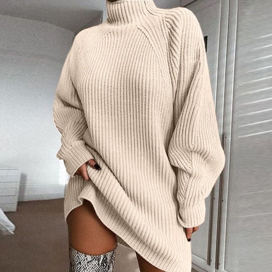 Women's Solid Turtleneck Long Winter Sweater Dress