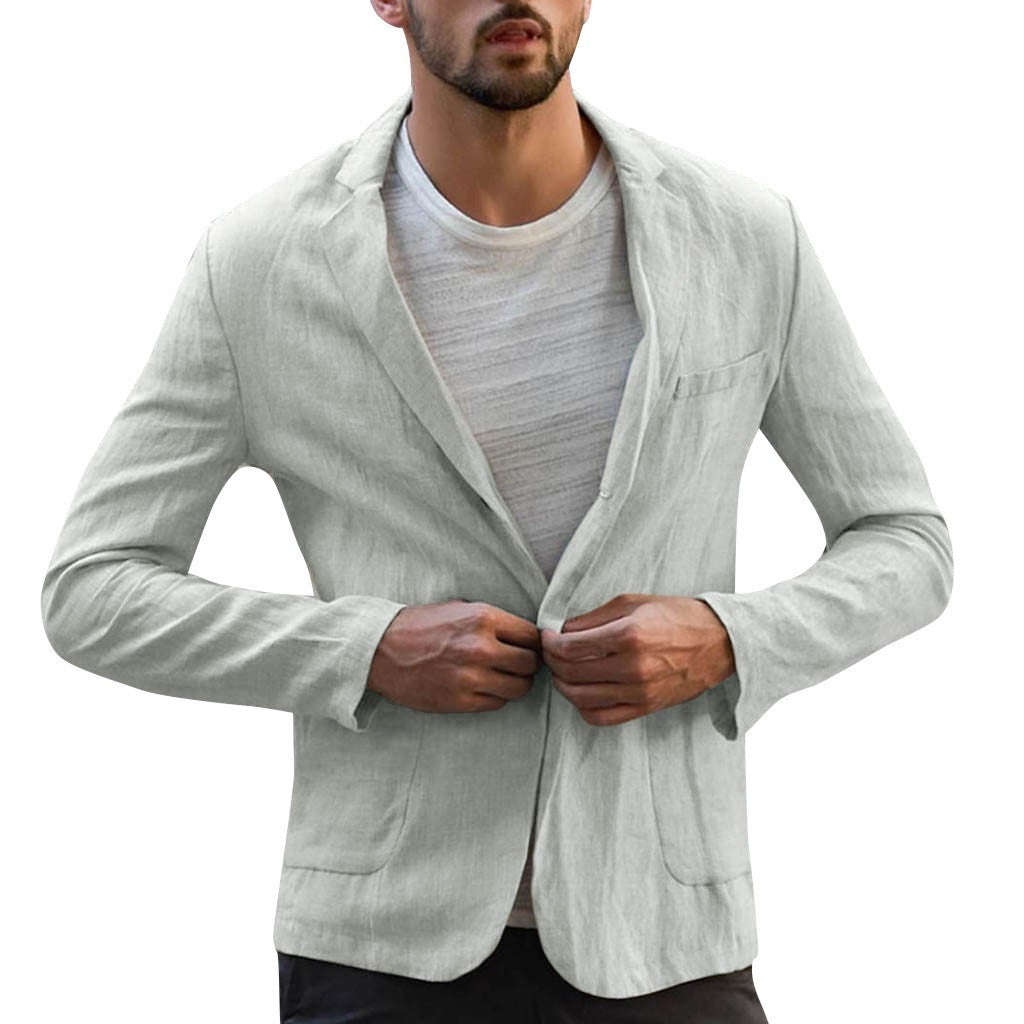 Cotton and linen solid color casual suit jacket