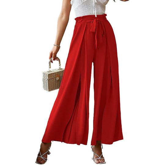 European And American Bow Loose High Waist Pleated Wide Leg Pants