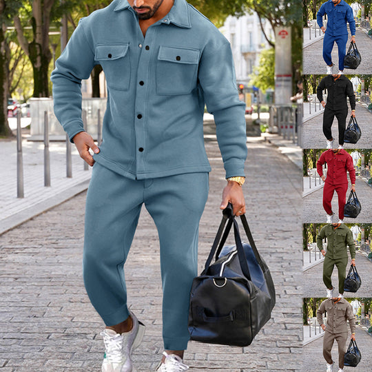 Men's Suede Single-breasted Slim Fit Two-piece Tracksuit