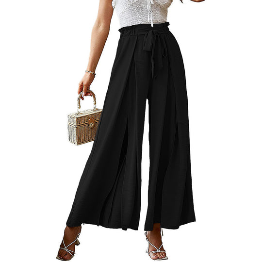 Bow High Waist Pleated Wide Leg Pants