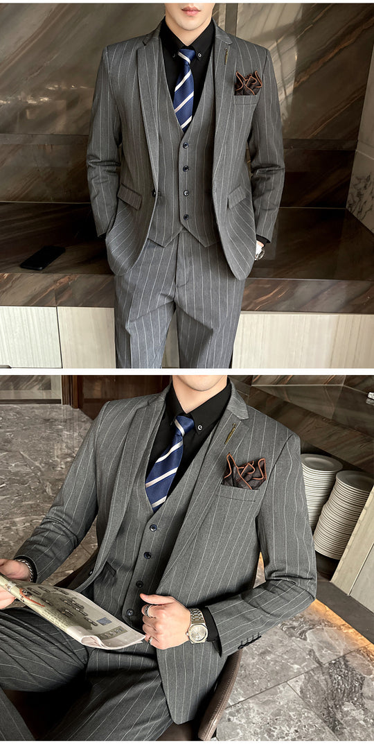 Striped Men's Elegant Three-piece Suit