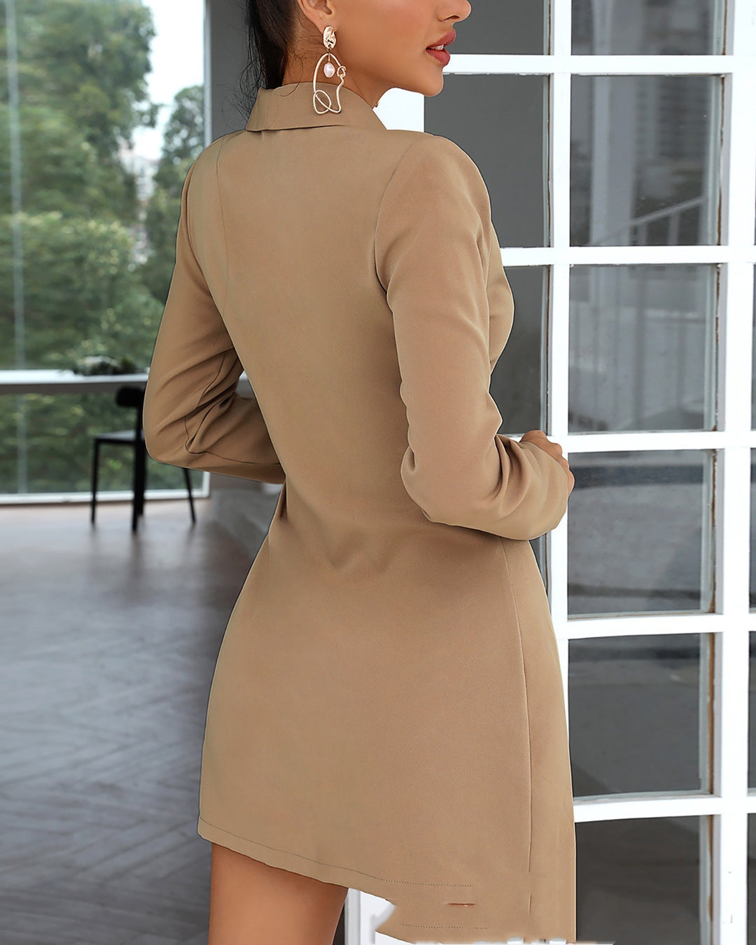 New Solid Color Pleated Suit Coat Dress