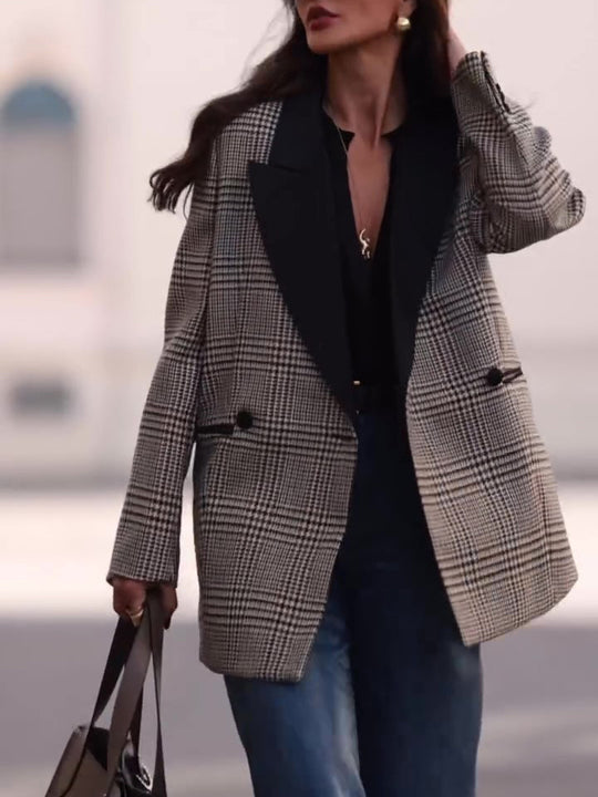 Commuting Casual Plaid Contrast Blazer