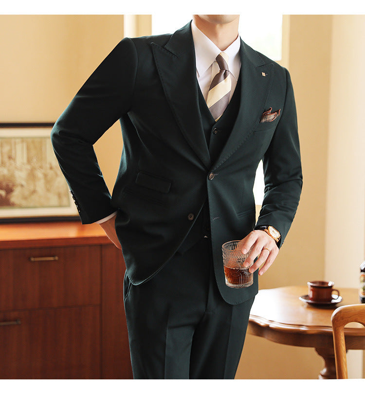 High-end Wedding Bridegroom Closure Collar Three-piece Suit