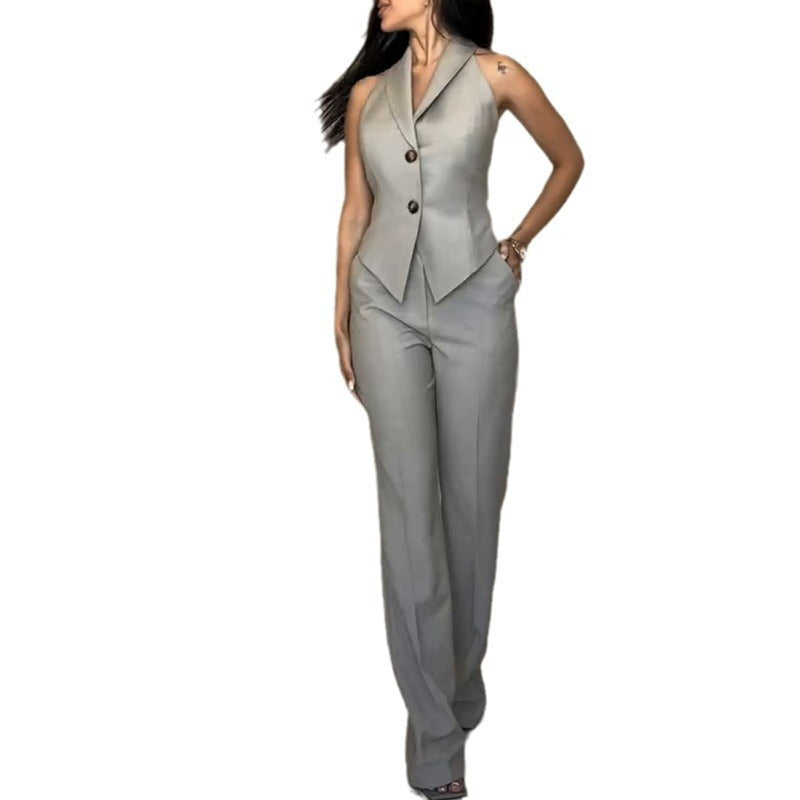 Ladies Sexy Vest Straight-leg Trousers Business Attire