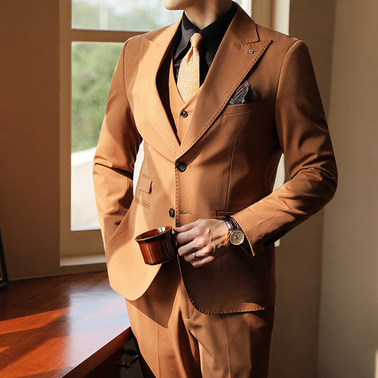 High-end Wedding Bridegroom Closure Collar Three-piece Suit