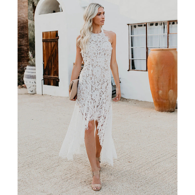 Elegant Solid Lace Cutout Dress