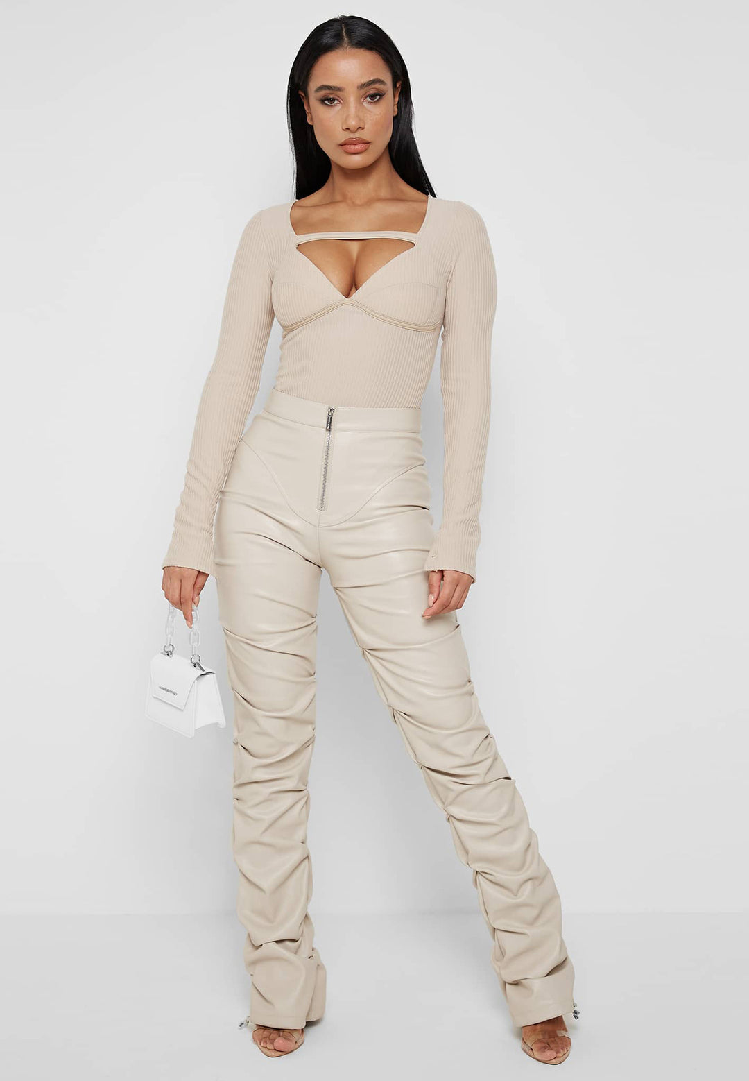 Tight PU Personalized Leather Shrinkage Bootcut Trousers