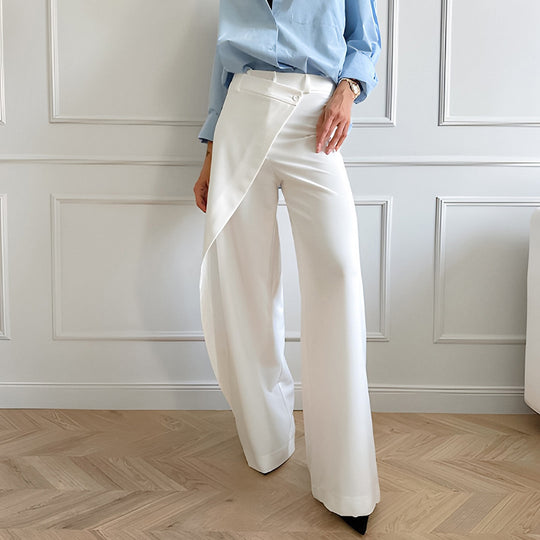 White Stitching Wind Commuter Wide Leg High Waist Casual Pants