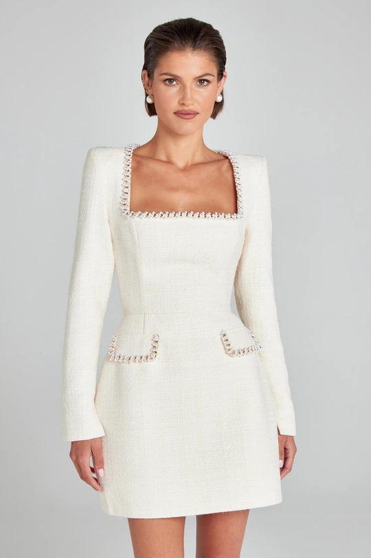 U-neck Long Sleeved Beaded Dress