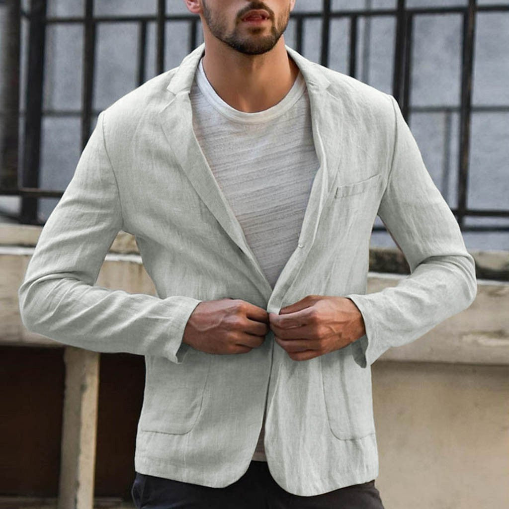 Cotton and linen solid color casual suit jacket