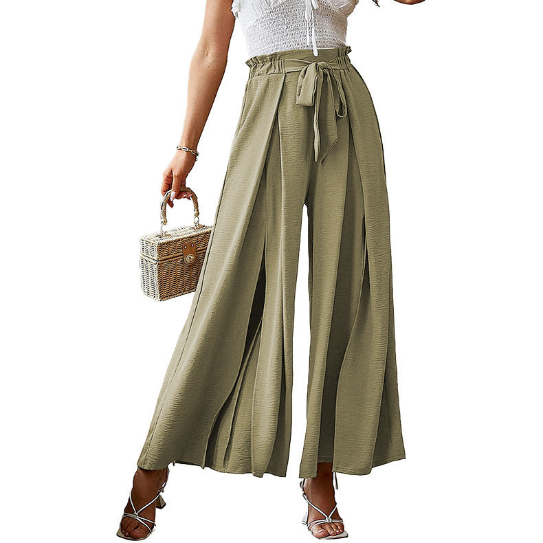 Bow High Waist Pleated Wide Leg Pants