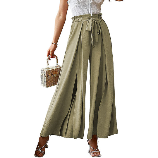 European And American Bow Loose High Waist Pleated Wide Leg Pants