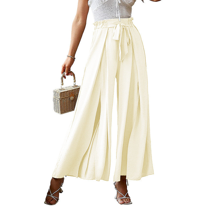 European And American Bow Loose High Waist Pleated Wide Leg Pants