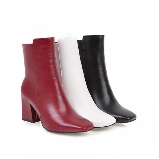 Thick heel leather zipper women boots