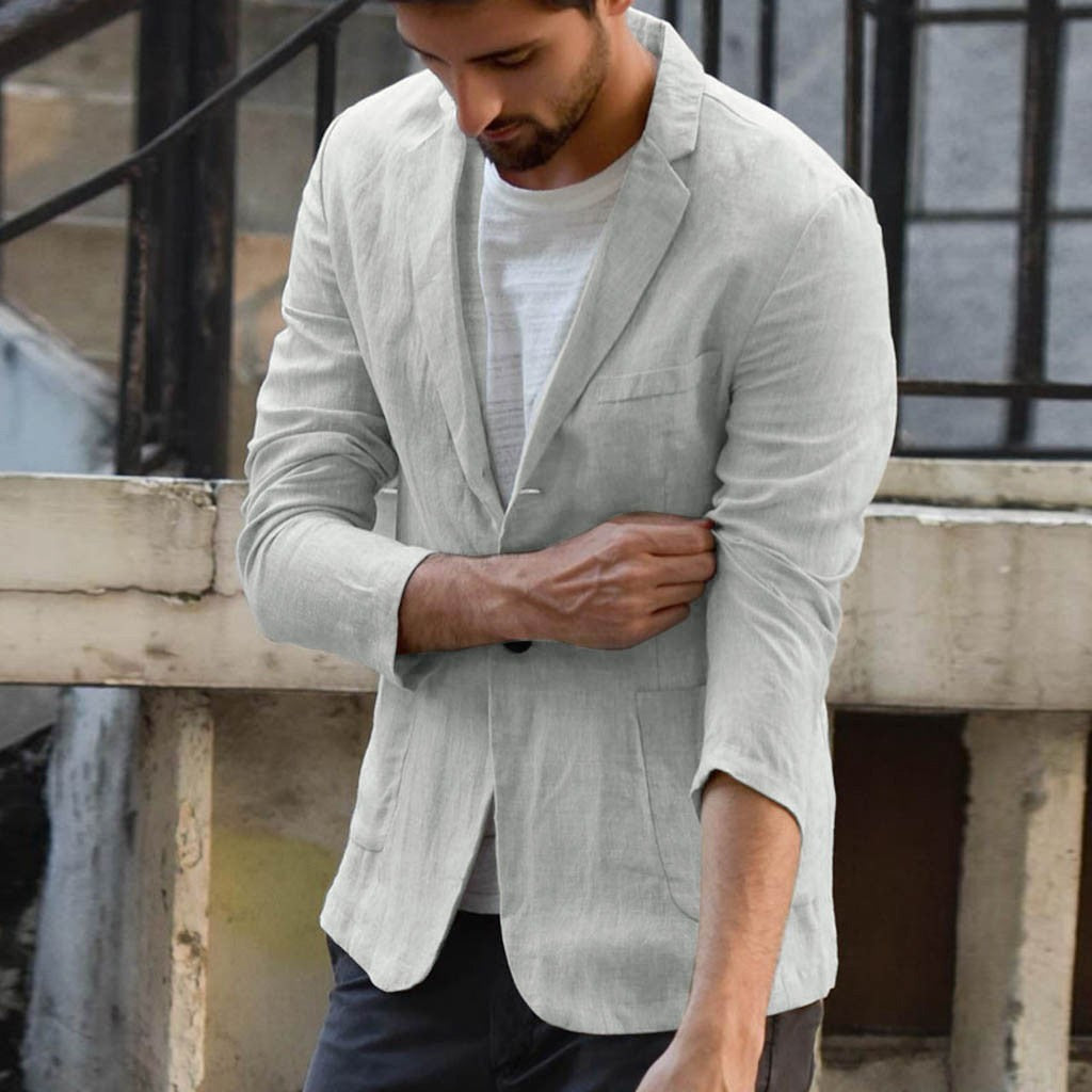 Cotton and linen solid color casual suit jacket