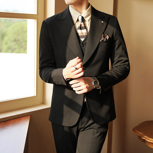 High-end Wedding Bridegroom Closure Collar Three-piece Suit