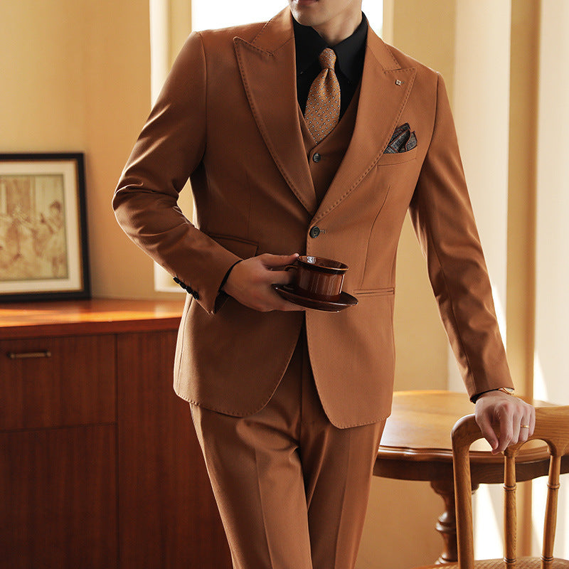 High-end Wedding Bridegroom Closure Collar Three-piece Suit