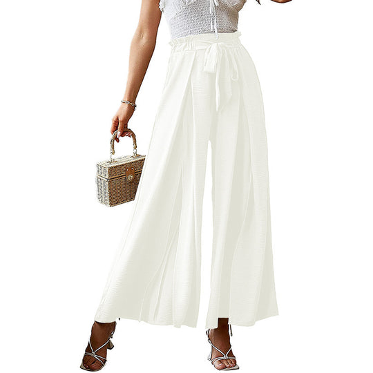 Bow High Waist Pleated Wide Leg Pants