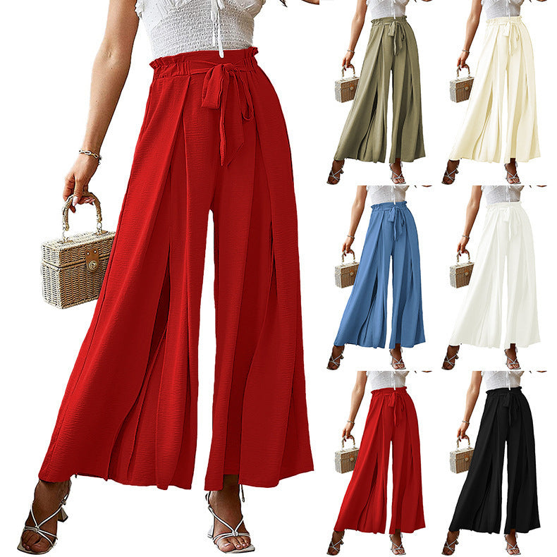 Bow High Waist Pleated Wide Leg Pants