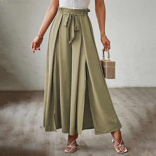 Bow High Waist Pleated Wide Leg Pants