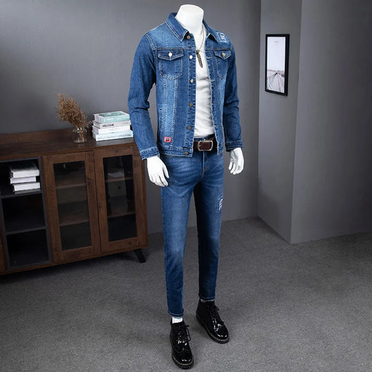 Cargo Mens Denim Jackets Jeans Two Piece Set Spring Autumn Casual Men Slim Fit Long Sleeve Outerwear Pencil Pants Matching Sets