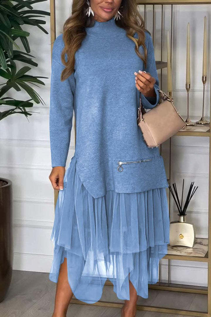 New Autumn And Winter Women's Casual Mesh Stitching Dress