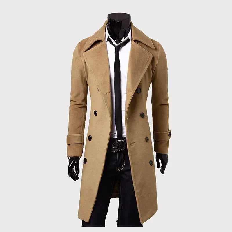 Men's Double-breasted Ni Trench Coat Long Fashion Slim Casual Coat