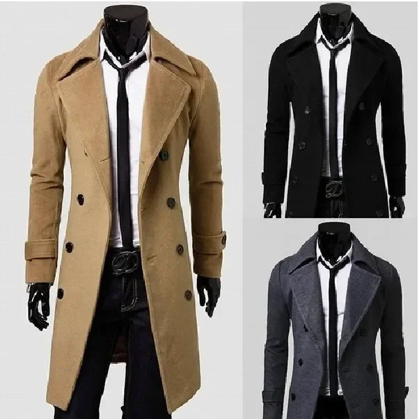 Men's Double-breasted Ni Trench Coat Long Fashion Slim Casual Coat