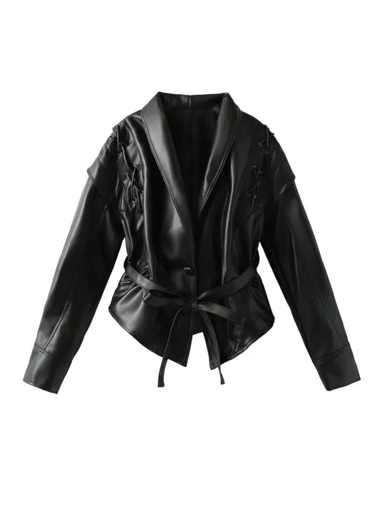 Madonna - Leather Jacket with Belt - Crop Style