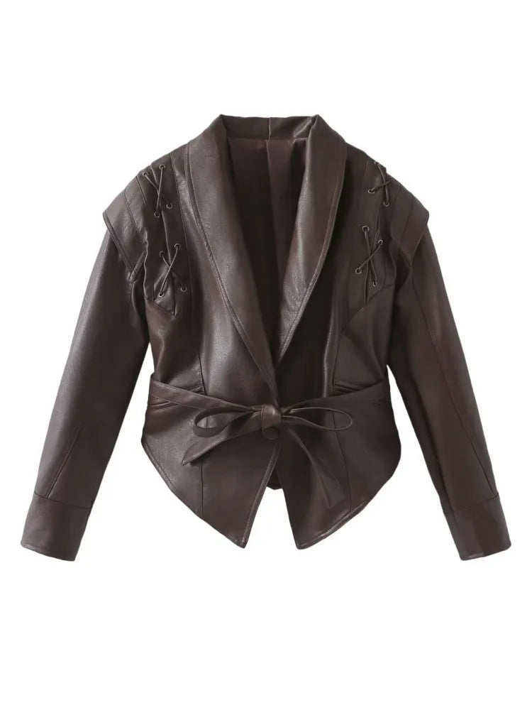 Madonna - Leather Jacket with Belt - Crop Style