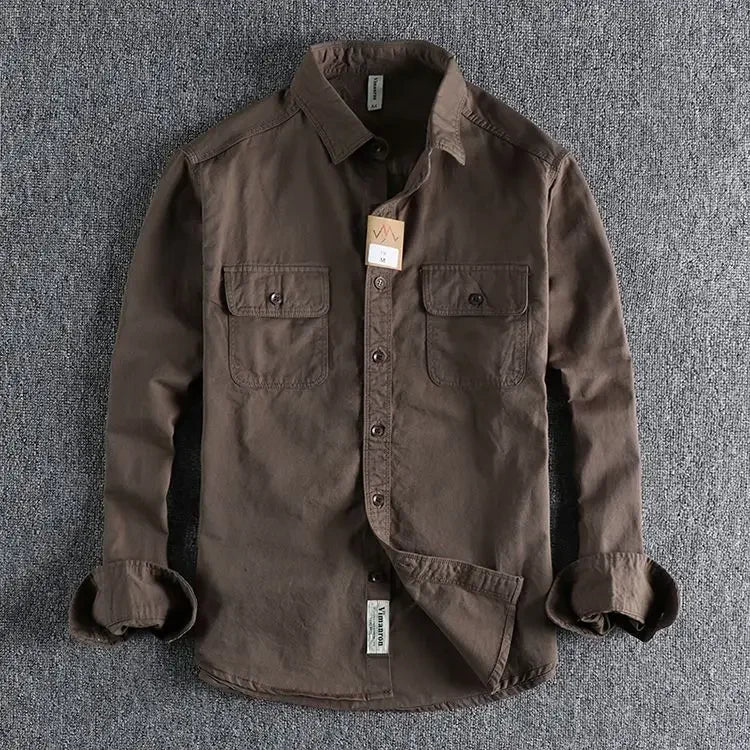 Men Workwear Military Long Sleeve Cotton Shirts. Casual Loose Handsome Versatile Male Cargo and Big Pocket Woven Shirt Jackets