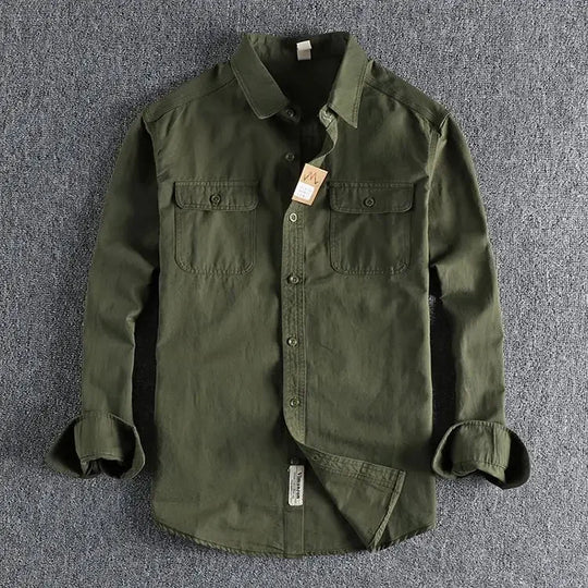 Men Workwear Military Long Sleeve Cotton Shirts. Casual Loose Handsome Versatile Male Cargo and Big Pocket Woven Shirt Jackets