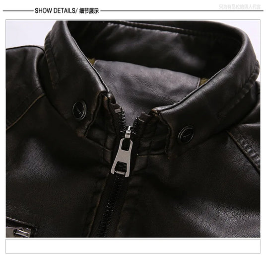 MaiDangDi Winter Men's Washed Leather Jacket European and American Casual Thickened Men's Coat Men's Thick Leather Jacket