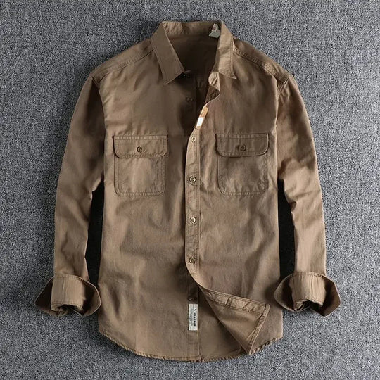 Men Workwear Military Long Sleeve Cotton Shirts. Casual Loose Handsome Versatile Male Cargo and Big Pocket Woven Shirt Jackets