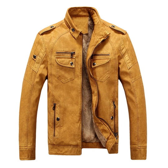 MaiDangDi Winter Men's Washed Leather Jacket European and American Casual Thickened Men's Coat Men's Thick Leather Jacket