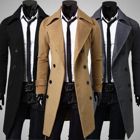 Men's Double-breasted Ni Trench Coat Long Fashion Slim Casual Coat