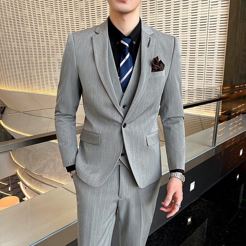 Striped Men's Elegant Three-piece Suit