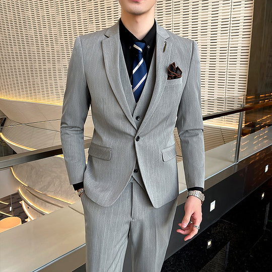 Striped Men's Elegant Three-piece Suit